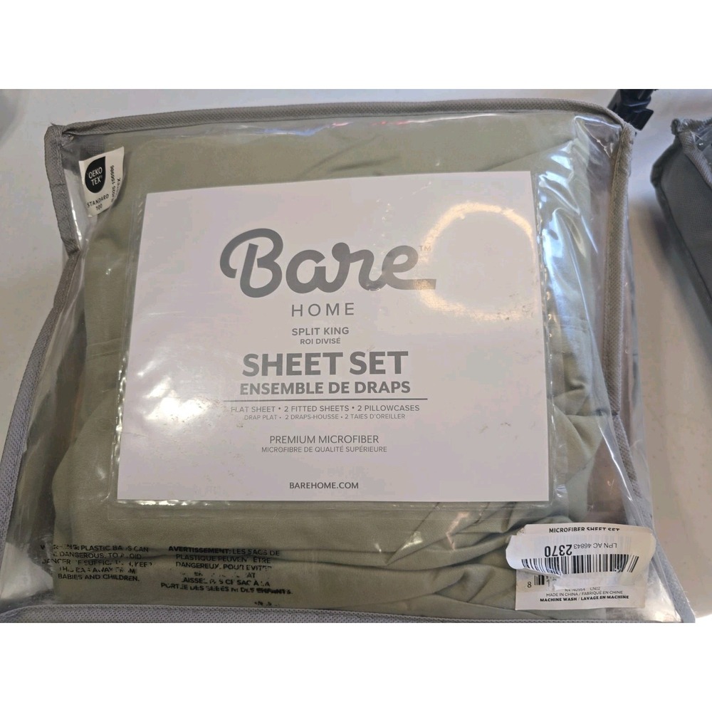 Bare Home 1800 Ultra-Soft Sheet Set Split King Sage Green